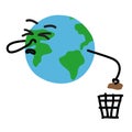 Planet Earth throws garbage in the trash. Global problems.