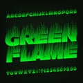 Green Flame alphabet font. Fire effect type letters and numbers. Royalty Free Stock Photo