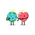 Vector cartoon cute character earth and heart