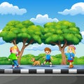 Children enjoying on the roadside