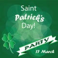 Saint Patricks day party poster invitation - four leaf lucky clover - irish celebration