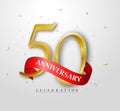 50 years Happy anniversary banner celebration with gold confetti
