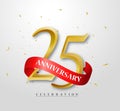 25 years Happy anniversary banner celebration with gold confetti