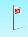 Everything for Sale Sign Board Signage with Red Color Hanging On Wooden Pole. Concept of Capitalism, Greedy, Bad Moral or Ethical Royalty Free Stock Photo