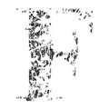 Broken grunge pixelated letter isolated on white background.