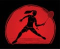 Badminton player action, Sport action cartoon graphic Royalty Free Stock Photo