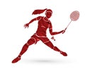 Badminton player action, Sport action cartoon graphic Royalty Free Stock Photo