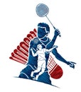 Badminton player action cartoon graphic Royalty Free Stock Photo