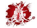 Group of Badminton players action cartoon graphic