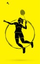 Badminton player action, Sport action cartoon graphic Royalty Free Stock Photo