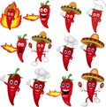 Set of red chili peppers cartoon Royalty Free Stock Photo