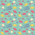 I Love Candy Lolly Pop Mint Green Seamless Pattern Polka Dot Flat Vector Illustration Royalty Free Stock Photo