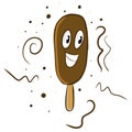 Happy summer smiling chocolate popsicle ice cream cute vector illustration in cartoon style. Isolated on white background.