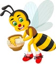 Funny Flying Yellow Bee With Honey Cartoon
