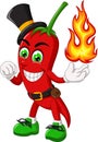 Funny Red Chilli With Black Hat Cartoon