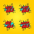 Set of Four, Creative vector Design in comic style for Flash Sale, Weekend Sale, Mega Sale or Big Sale