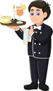 Funny Waiter In Black Uniform Cartoon