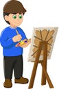 Funny Painter In Blue Sweater Cartoon