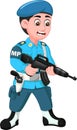 Funny Police In Blue Uniform Cartoon