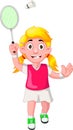 Funny Girl Playing Badminton Cartoon Royalty Free Stock Photo