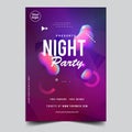 Purple Night glow light party music night poster template. Night dance disco party music night poster template. Party event flyer