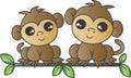 Two adorable monkeys sitting on a branch