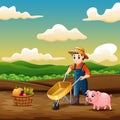 A young farmer working at the farm land