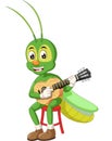 Funny Green Grasshopper With Guitar Cartoon