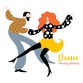 Stylized figures of dancing woman and man