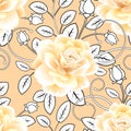 Seamless roses backgorund. Abstract leaves. Vector pattern EPS 10. Royalty Free Stock Photo