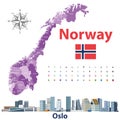 Norway administrative divisions map and cityscape of Oslo. Location and navigation icons. Vector illustration