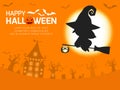 Happy Halloween. witch silhouette on the moon. Template for advertising brochure. Happy Halloween party poster and theme design Royalty Free Stock Photo