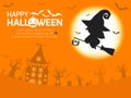 Happy Halloween. witch silhouette on the moon. Template for advertising brochure. Happy Halloween party poster and theme design Royalty Free Stock Photo