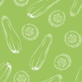 Zucchini seamless pattern drawn white outline on green background. Royalty Free Stock Photo