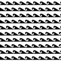 Black and white seamless wave pattern, line wave ornament in maori tattoo style