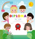 Certificate kids diploma, kindergarten template layout space background frame design vector. Preschool Kids Diploma, Certificate