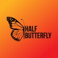 Half butterfly wing sillhouette with editable text template icon or illustration