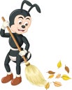 Funny Black Ant With Broom Cartoon