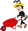 Funny Black Ant With Red Cart Cartoon Royalty Free Stock Photo