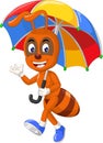 Funny Brown Ant With Umbrella Cartoon