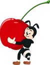 Funny Black Ant With Red Cherry Cartoon