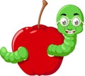 Funny Green Worm In Red Apple Cartoon Royalty Free Stock Photo