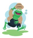 Happy detective frog mascot for kids books