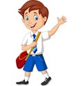 Cartoon school boy in uniform waving Royalty Free Stock Photo