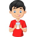 Cartoon little boy holding a glass of milk Royalty Free Stock Photo