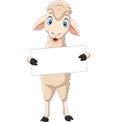 Happy lamb cartoon holding blank sign