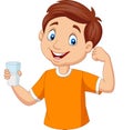 Cartoon little boy holding a glass of milk