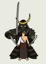 2 Samurai composition with swords cartoon