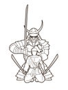 2 Samurai composition with swords cartoon graphic