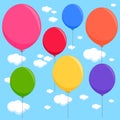 Balloons flying in the sky. Colorful party balloons in the sky. Vector illustration Royalty Free Stock Photo